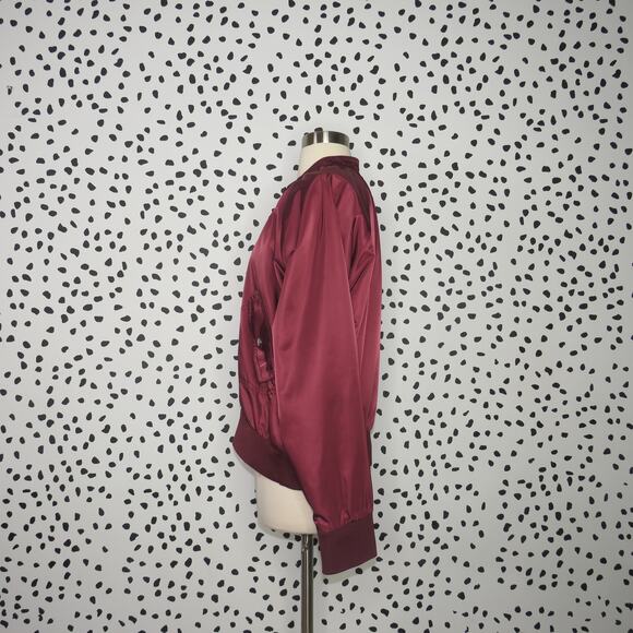 Free People Satin Zip Up Wine Midnight Bomber Jacket - Picture 5 of 10